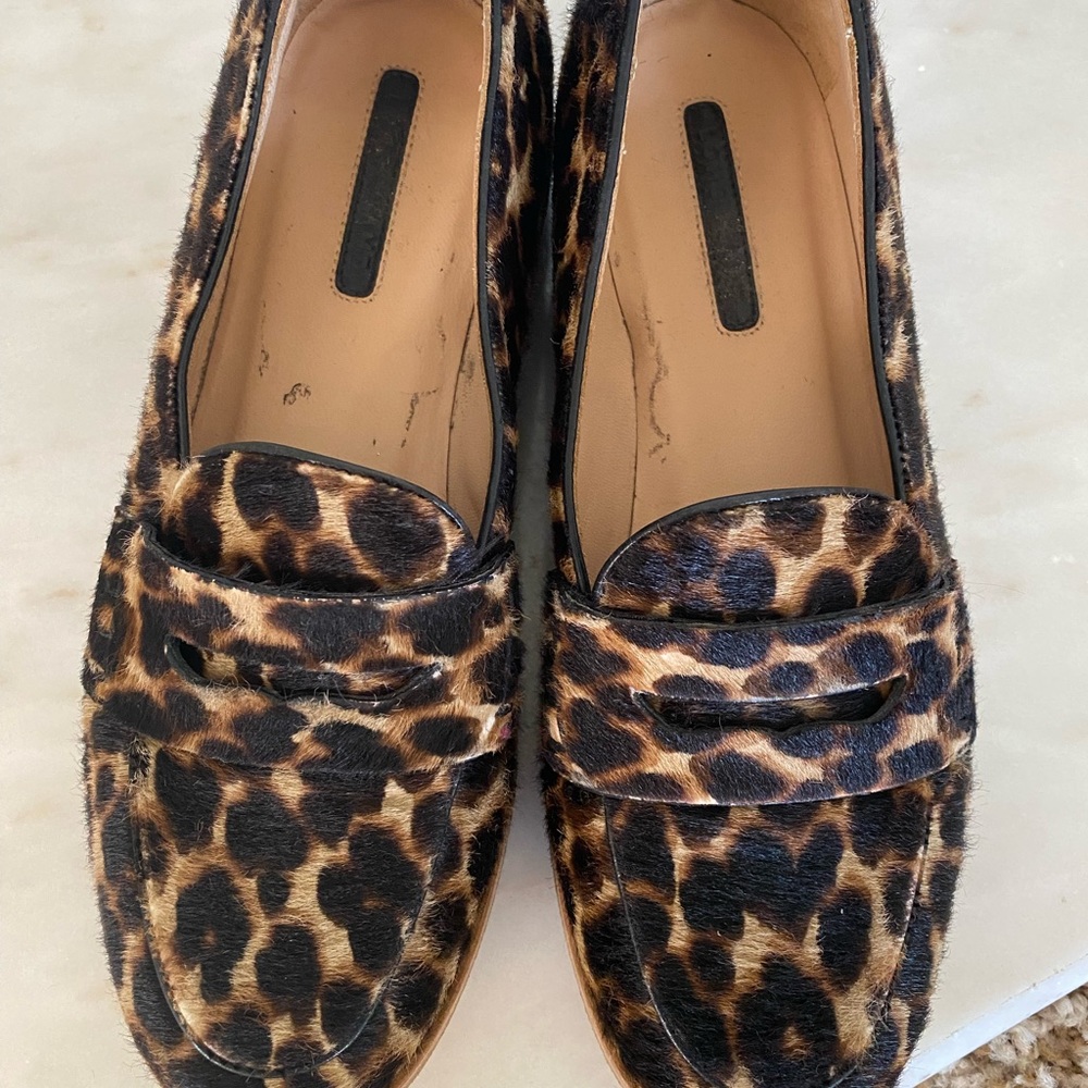 Longchamp Calf Hair Leopard Platform Penny Loafer size 35 - Picture 5 of 7
